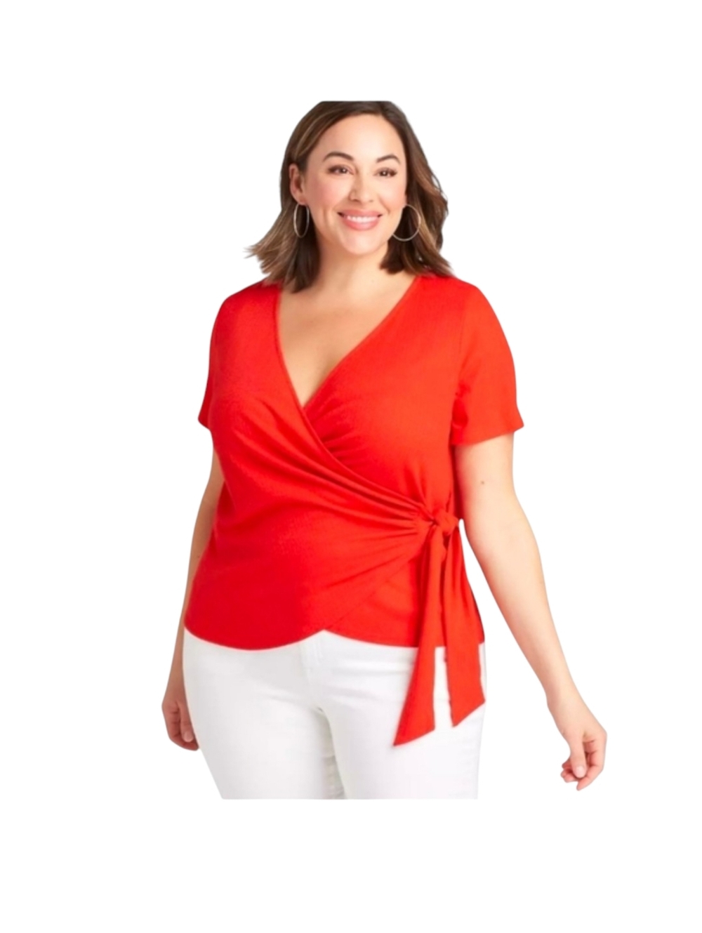 Lane Bryant Crossover Wrap Textured Top Orange-Red 18/20